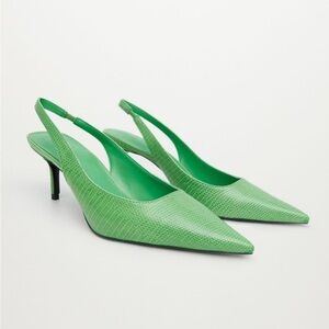 Mango Vibrant Green Slingback Heels